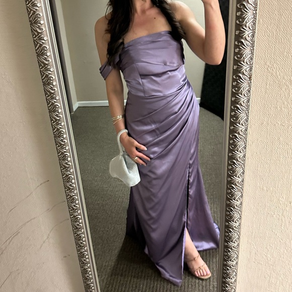 One Shoulder Satin Prom Dresses Mermaid Long with Slit Bridesmaid Dresses formal - Picture 2 of 2